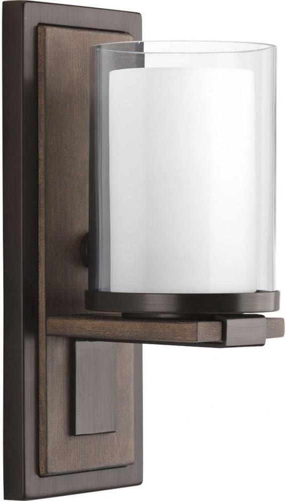 Zen Inspired Antique Bronze 13" Wall Sconce with Double-Glass Diffuser