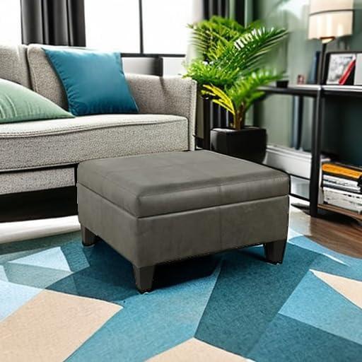 Luxury Large Square Storage Ottoman with Lid - HomePop: Faux Leather, Seating & Rosewood Legs