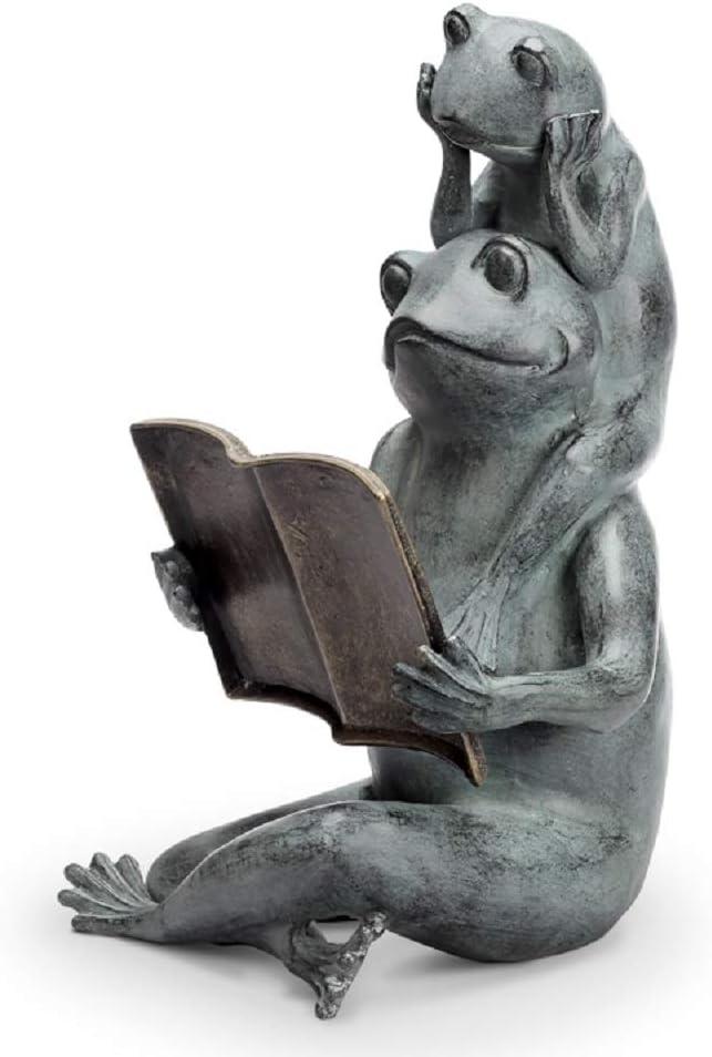 Cast Aluminum Parent and Child Frog Reading Sculpture