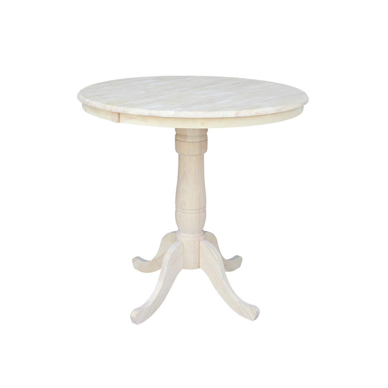 36" Round Top Pedestal Extendable Dining Table with 12" Drop Leaf Unfinished - International Concepts