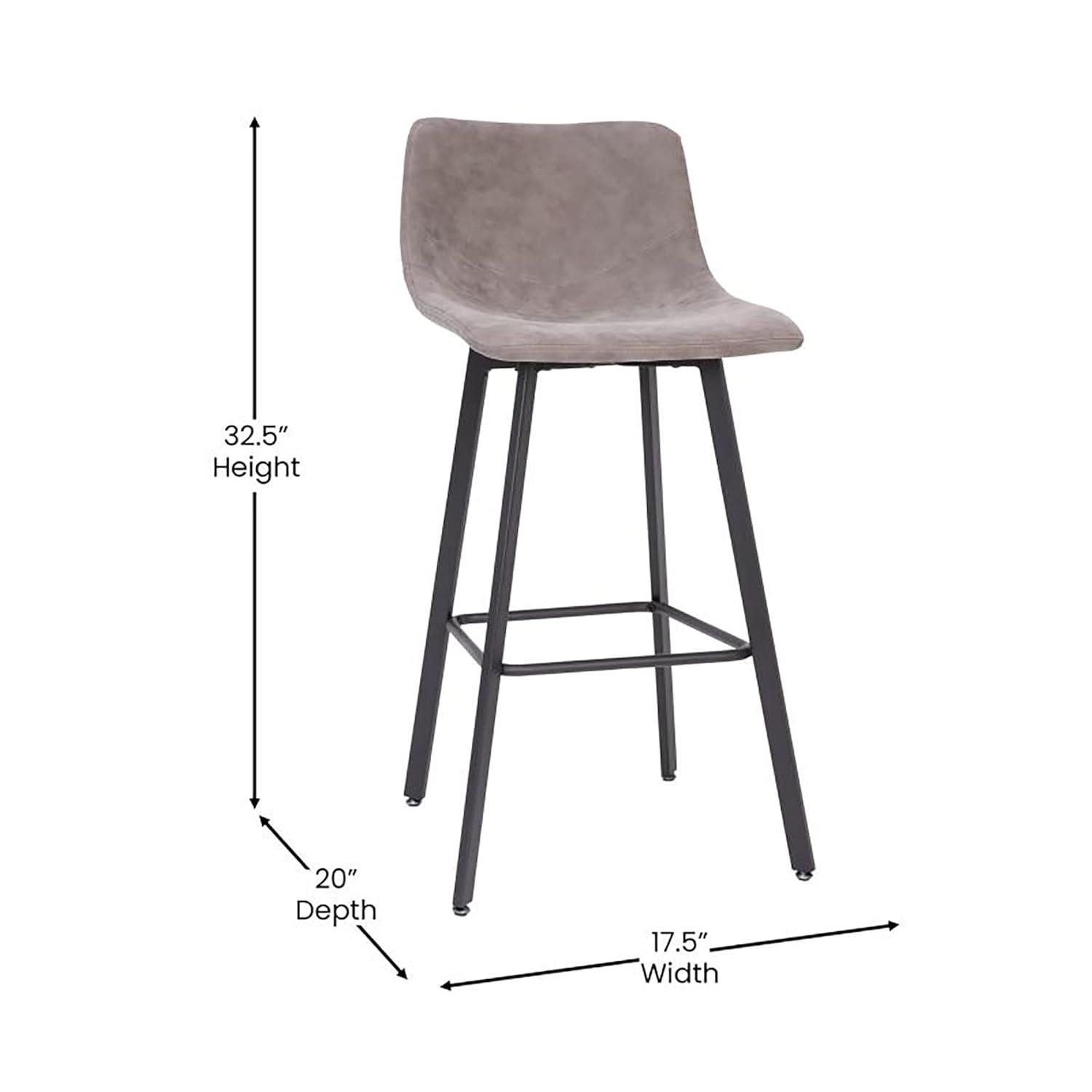 Flash Furniture Set of 2 Commercial Indoor Armless Iron Barstools - Gray LeatherSoft