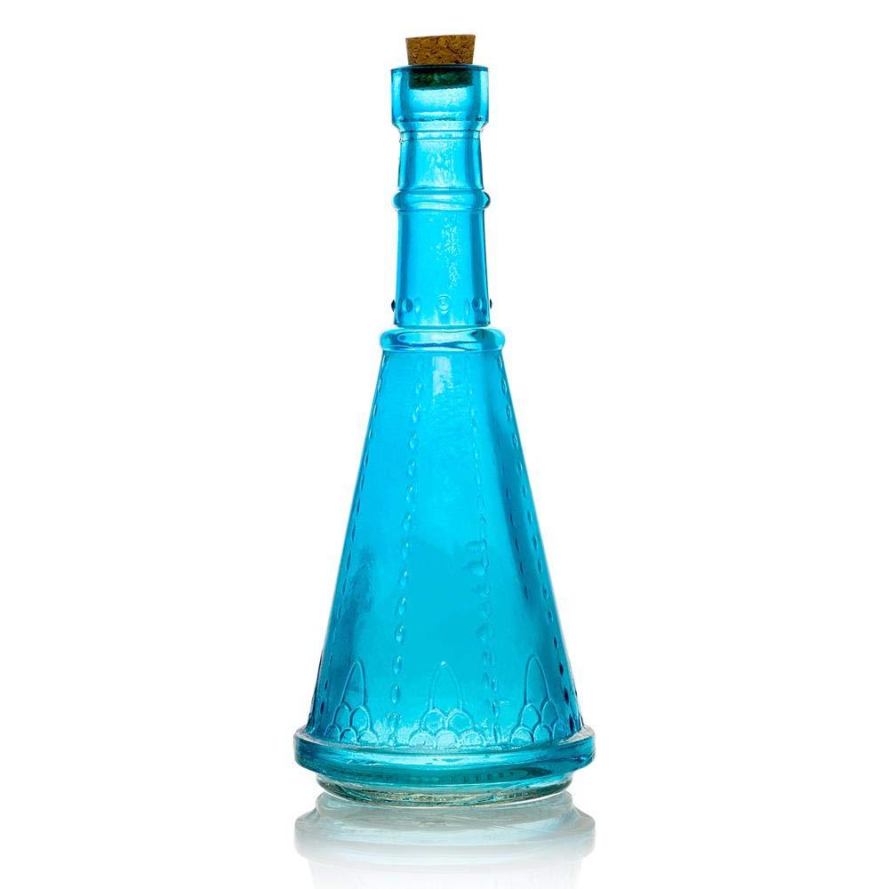 PaperLanternStore.com Marguerite Turquoise Vintage Glass Bottle Glassware Flower Vase