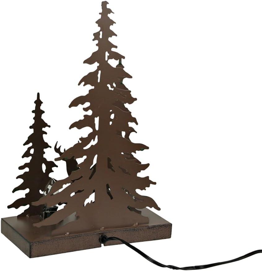 Zeckos Deer in the Woods Rustic Metal Accent Lamp-7 watt bulb