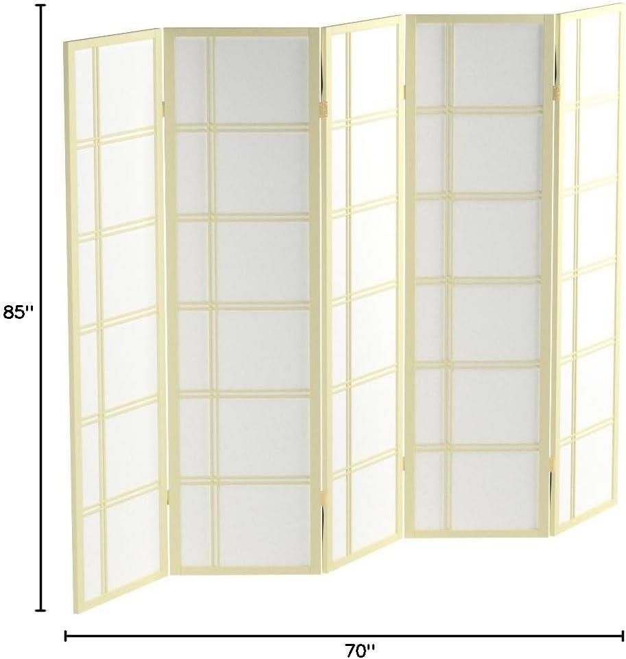 Oriental Furniture 6 Ft Tall Double Cross Shoji Screen Special Edition, 5 panel, ivory color