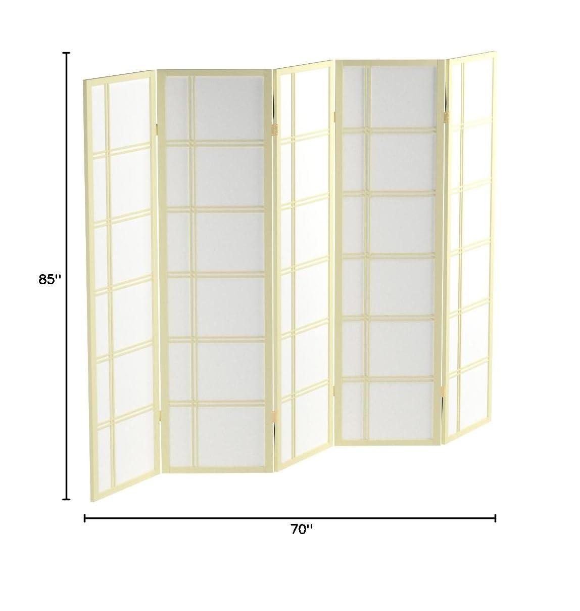 Oriental Furniture 6 Ft Tall Double Cross Shoji Screen Special Edition, 5 panel, ivory color