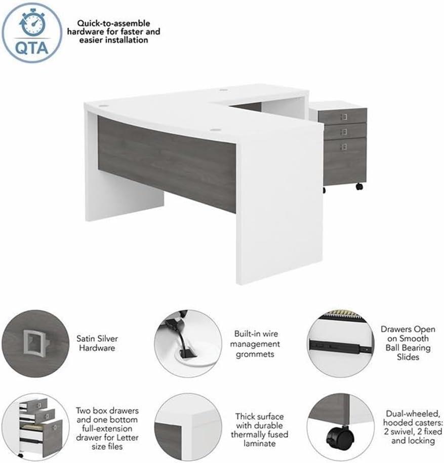Echo Bow Front Desk and Filing Cabinet Set