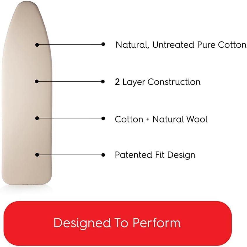 Eco-Friendly Beige Cotton and Wool Ironing Board Cover 19 x 55