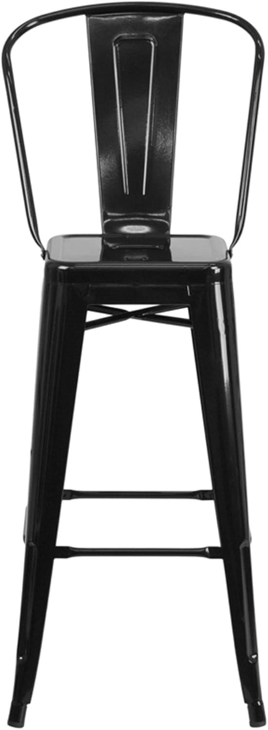 Flash Furniture Commercial Grade 4 Pack 30" High Black Metal Indoor-Outdoor Barstool with Removable Back