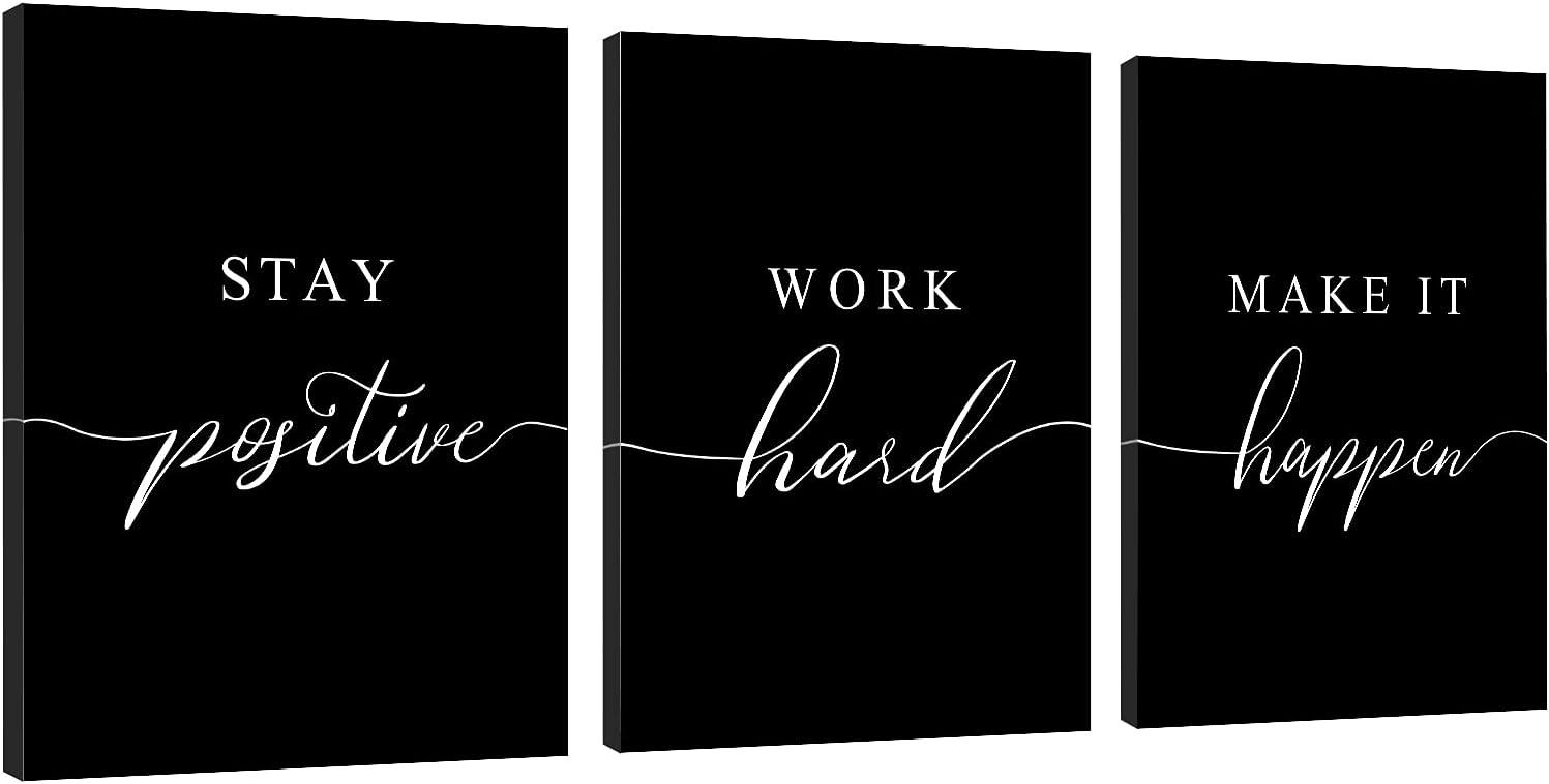 Black and White Motivational Quote Canvas Wall Art Set