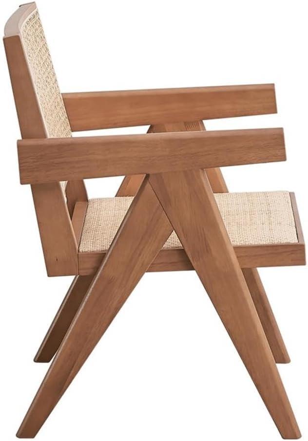 24" Velentina Accent Chair Rattan/Natural Finish - Acme Furniture: Leather Upholstery, Tufted, Wood Composite Frame