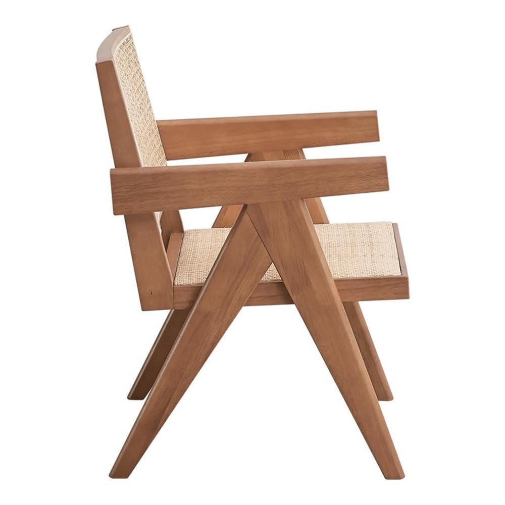 24" Velentina Accent Chair Rattan/Natural Finish - Acme Furniture: Leather Upholstery, Tufted, Wood Composite Frame