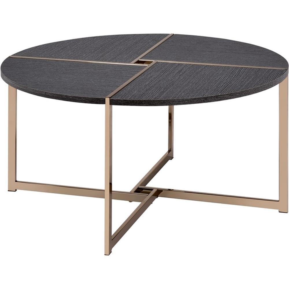 Bromia Coffee Table Black/Champagne - Acme Furniture: Elegant Round Design, Metal Frame, Paper Veneer Top