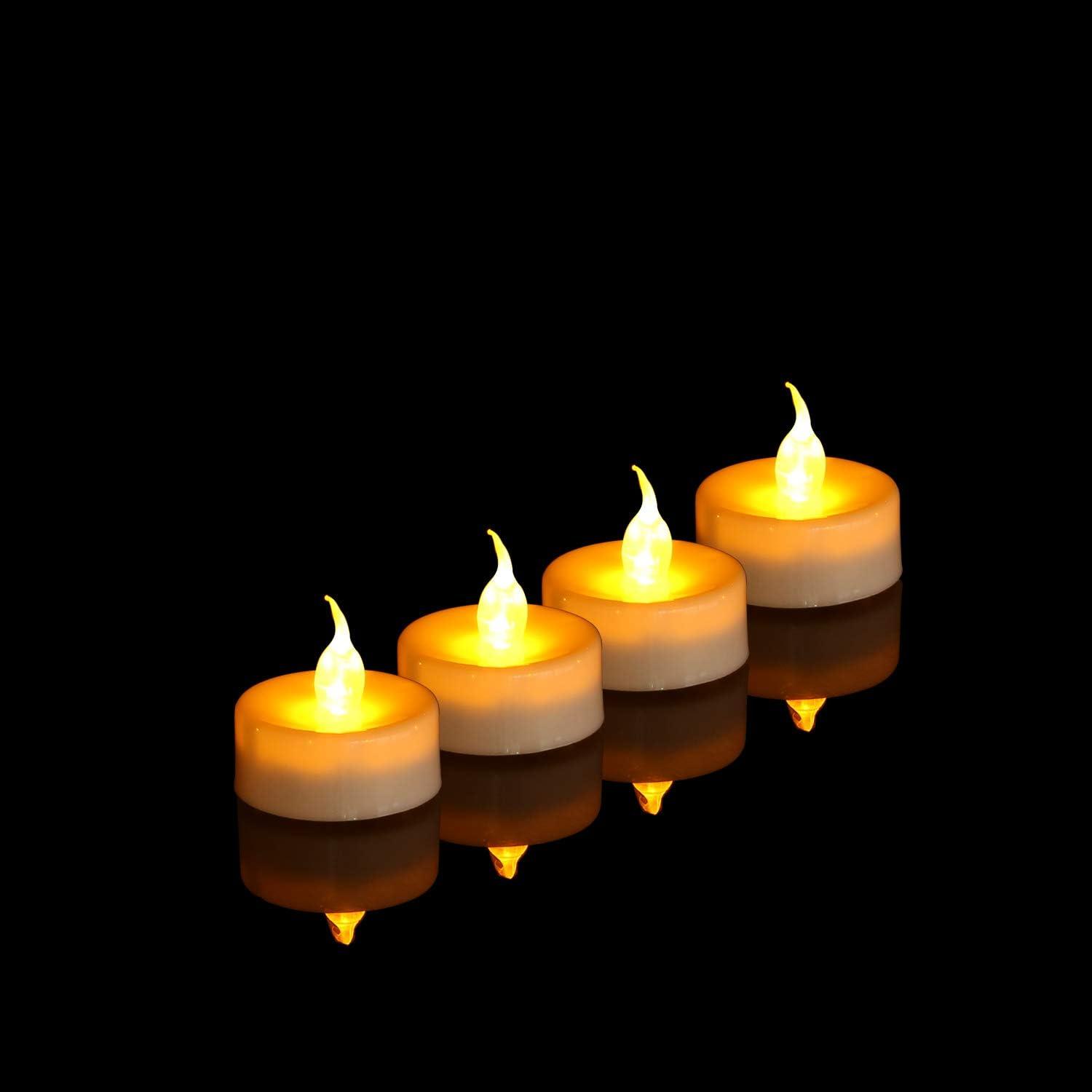 Amber LED Flameless Tealight Candles with Remote, Pack of 12