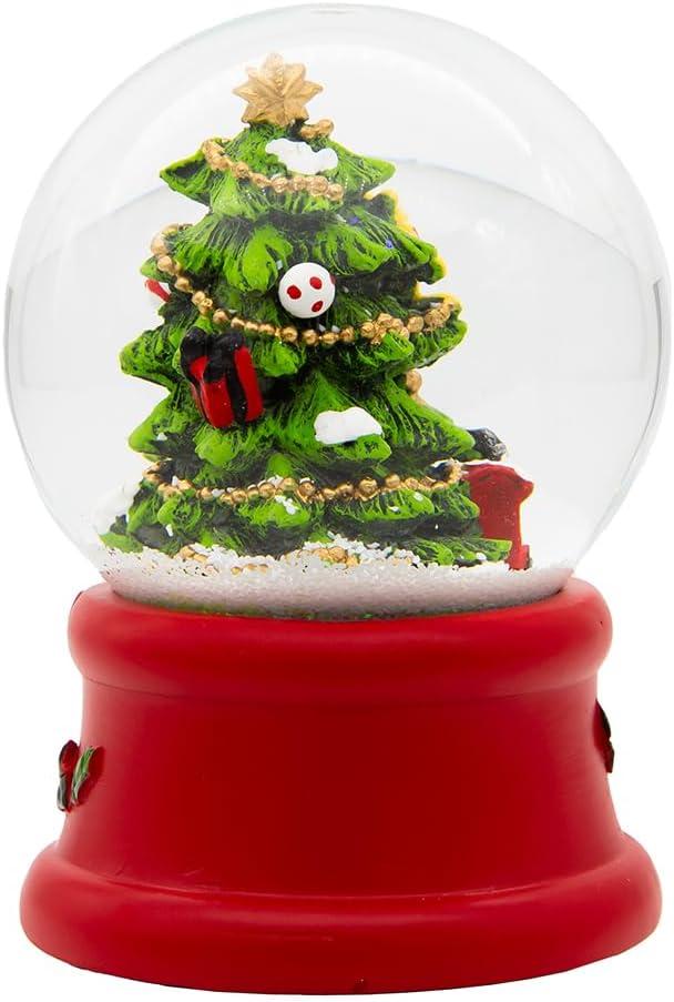 Festive Red and Green Musical Christmas Tree Water Globe