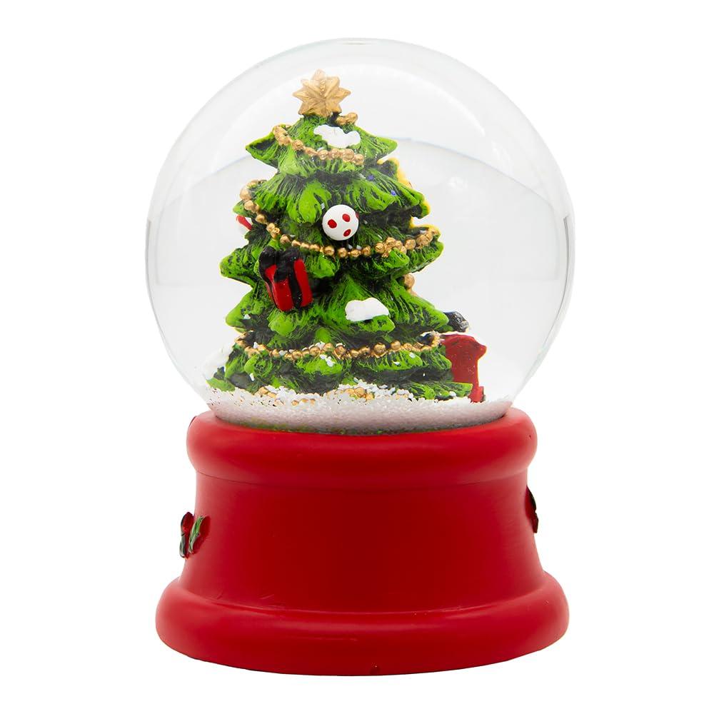Festive Red and Green Musical Christmas Tree Water Globe