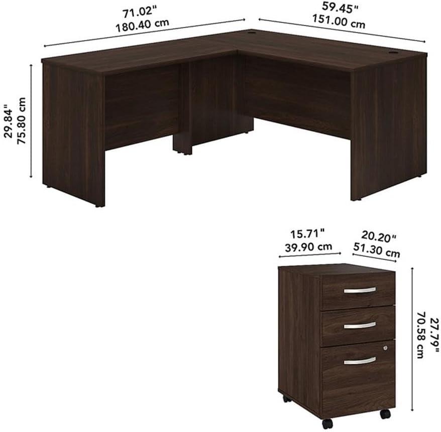 Bush Business Furniture Studio C L Shaped Desk with Mobile File Cabinet and Return