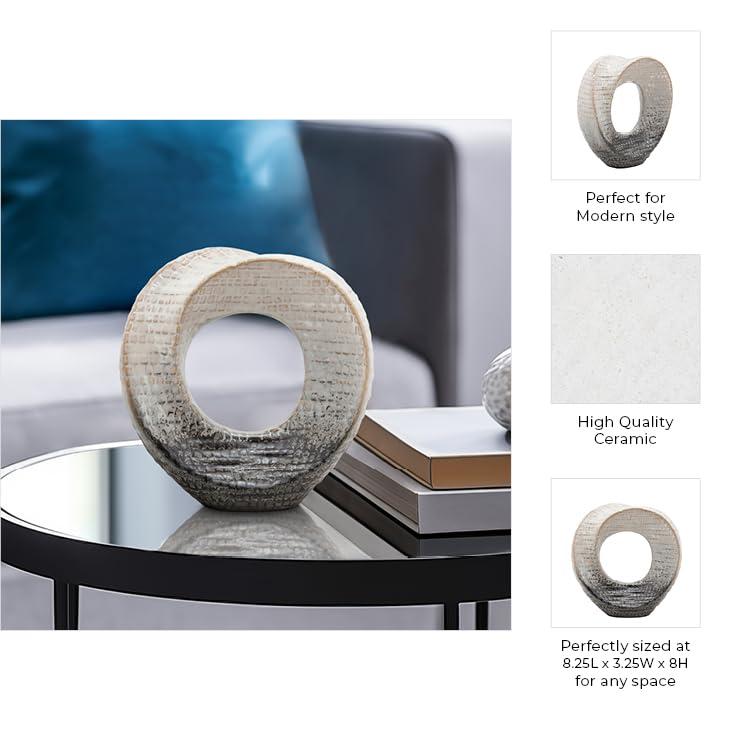 Sagebrook Home 7.9" Cut-Out Sculpture - Creative Abstract Gray and Ivory Ceramic Statue For Home or Office Decor - Decorative Table Accent