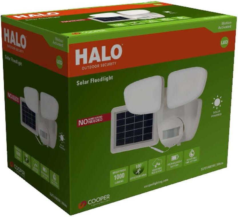 HALO Solar Outdoor LED Flood Light with 180 Degree Motion Sensor Flood & Security Twin Head Light 1000 Lumens White