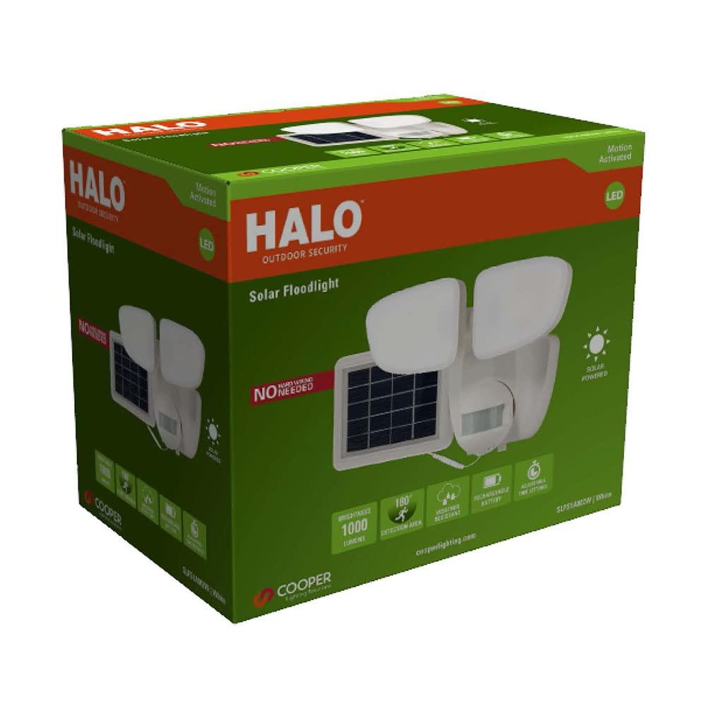 HALO Solar Outdoor LED Flood Light with 180 Degree Motion Sensor Flood & Security Twin Head Light 1000 Lumens White