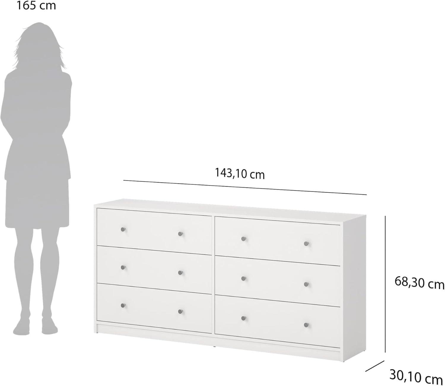 Tvilum Portland 6 Drawer Double Dresser, White