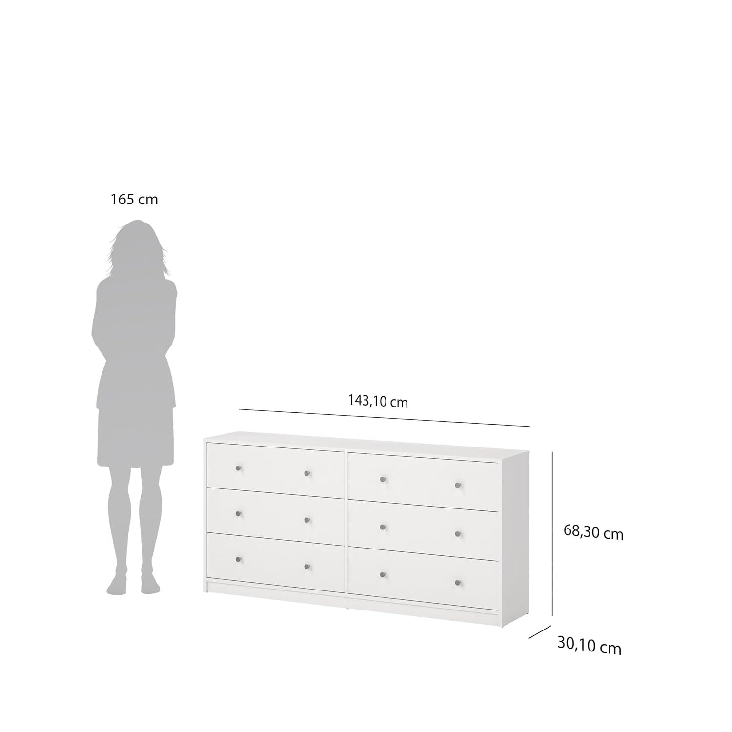 Tvilum Portland 6 Drawer Double Dresser, White