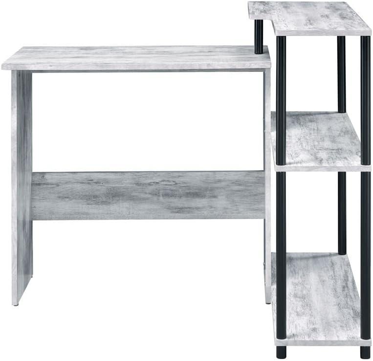 Ievi Writing Desk Weathered White/Black - Acme Furniture: Metal Frame, Open Shelf Storage, Space-Saving Design