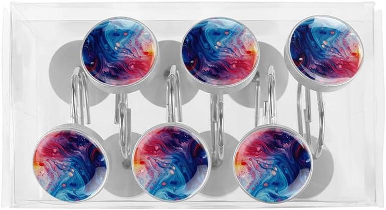 ROTSEN FURNITURE LLC. 12 Pieces Decorative Shower Curtain Hooks, Rust-Resistant Glass Finish Stainless Steel Rings