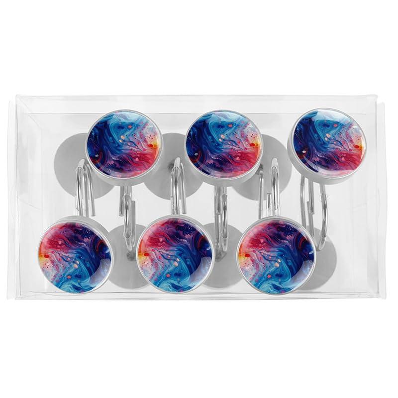 ROTSEN FURNITURE LLC. 12 Pieces Decorative Shower Curtain Hooks, Rust-Resistant Glass Finish Stainless Steel Rings