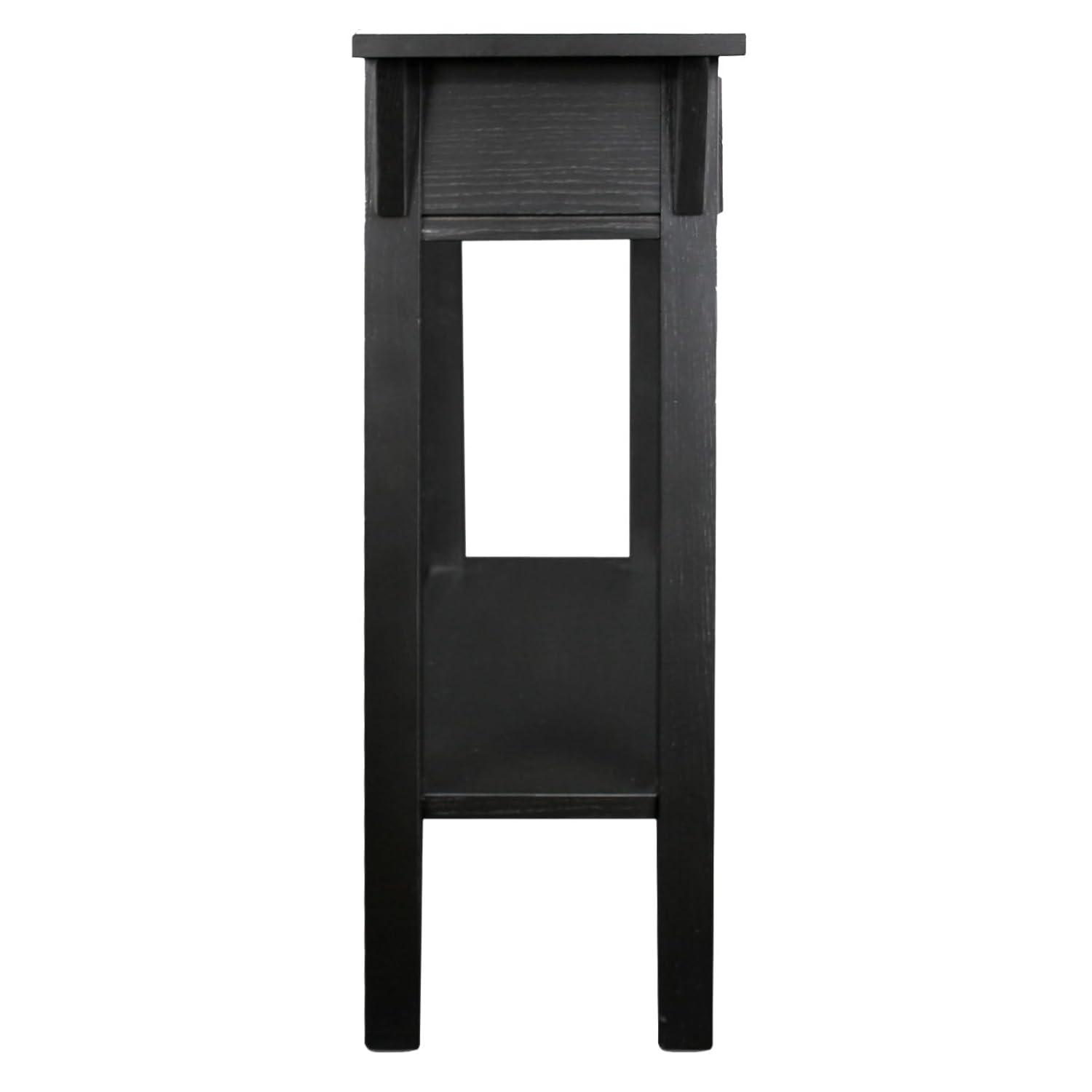 Leick Home 10032-RS Mission Round End Table with Drawer, Made with Solid Wood, Side Table for Living Room, Bedroom, and Office, Slate Black Finish
