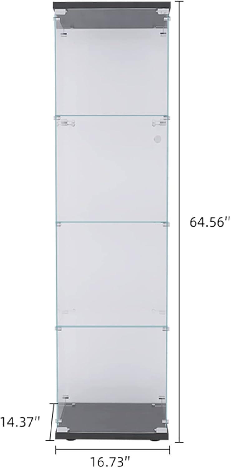 Glass Display Cabinet with LED Light,4 Tier Shelf Glass-Door Cabinet in Clear,Floor Standing Curio Cabinets Collection Display Case Glass Bookshelf