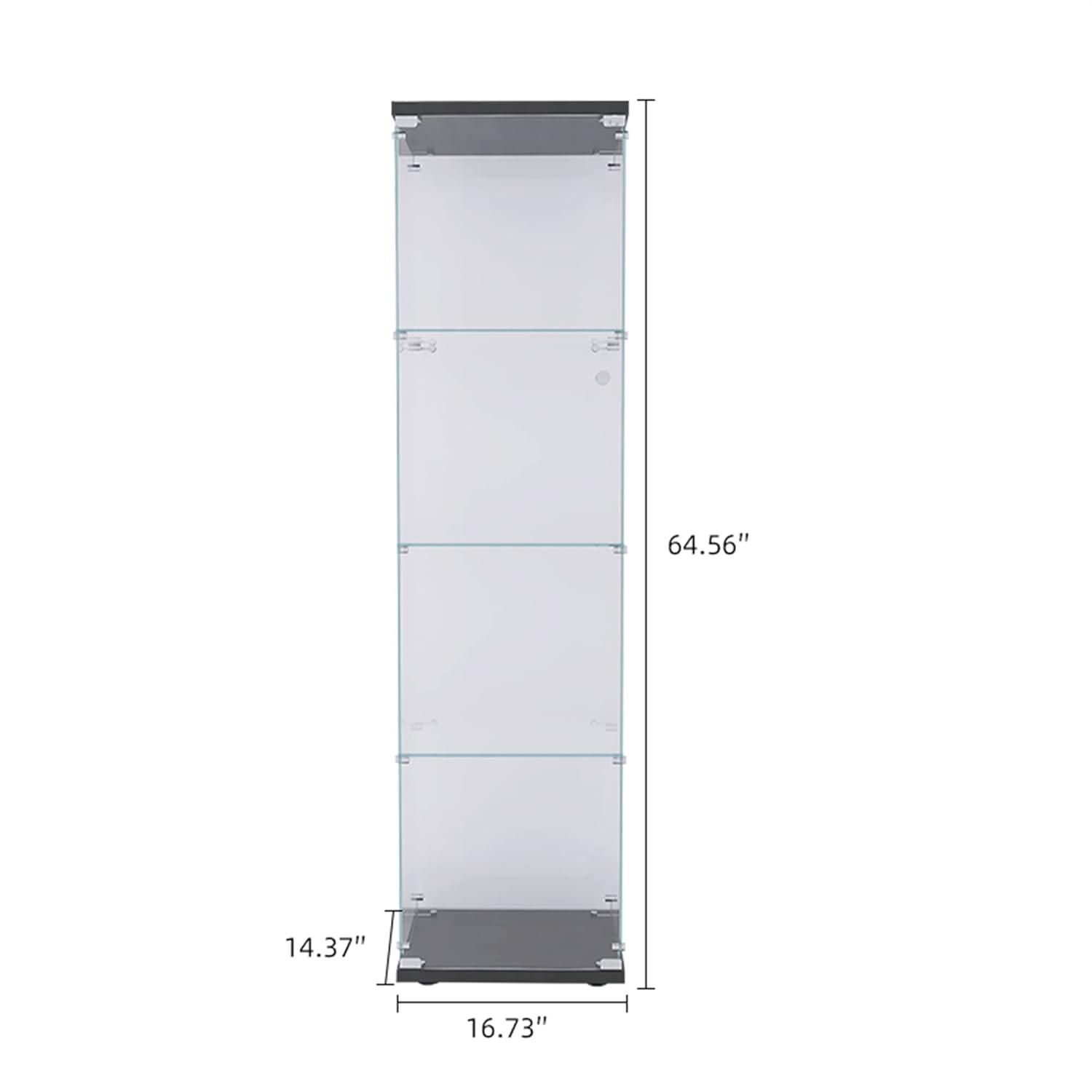 Glass Display Cabinet with LED Light,4 Tier Shelf Glass-Door Cabinet in Clear,Floor Standing Curio Cabinets Collection Display Case Glass Bookshelf