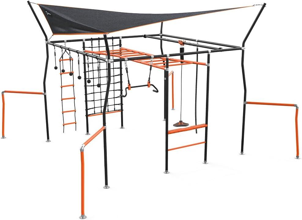 Vuly Adventure Quest Outdoor Play Monkey Bars & Jungle Gym with Net, Ladder, Swings & Shade Cover