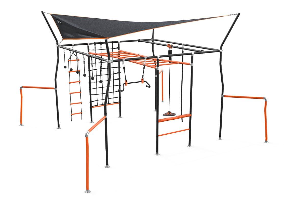 Vuly Adventure Quest Outdoor Play Monkey Bars & Jungle Gym with Net, Ladder, Swings & Shade Cover