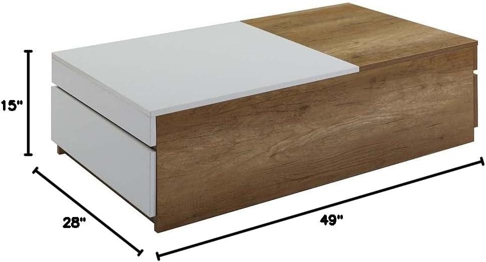 Aafje 49" Coffee Tables Oak/White Finish - Acme Furniture: Rectangular Living Room Table with Adjustable Shelves, Drawer