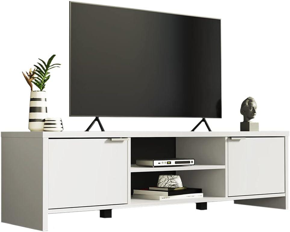 Madesa TV Stand with Cabinet Storage and Open Shelves for 55, 65 Inch Media Storage Gaming Media Console Living Room Entertainment Center Modern Wooden Television Cabinet - White