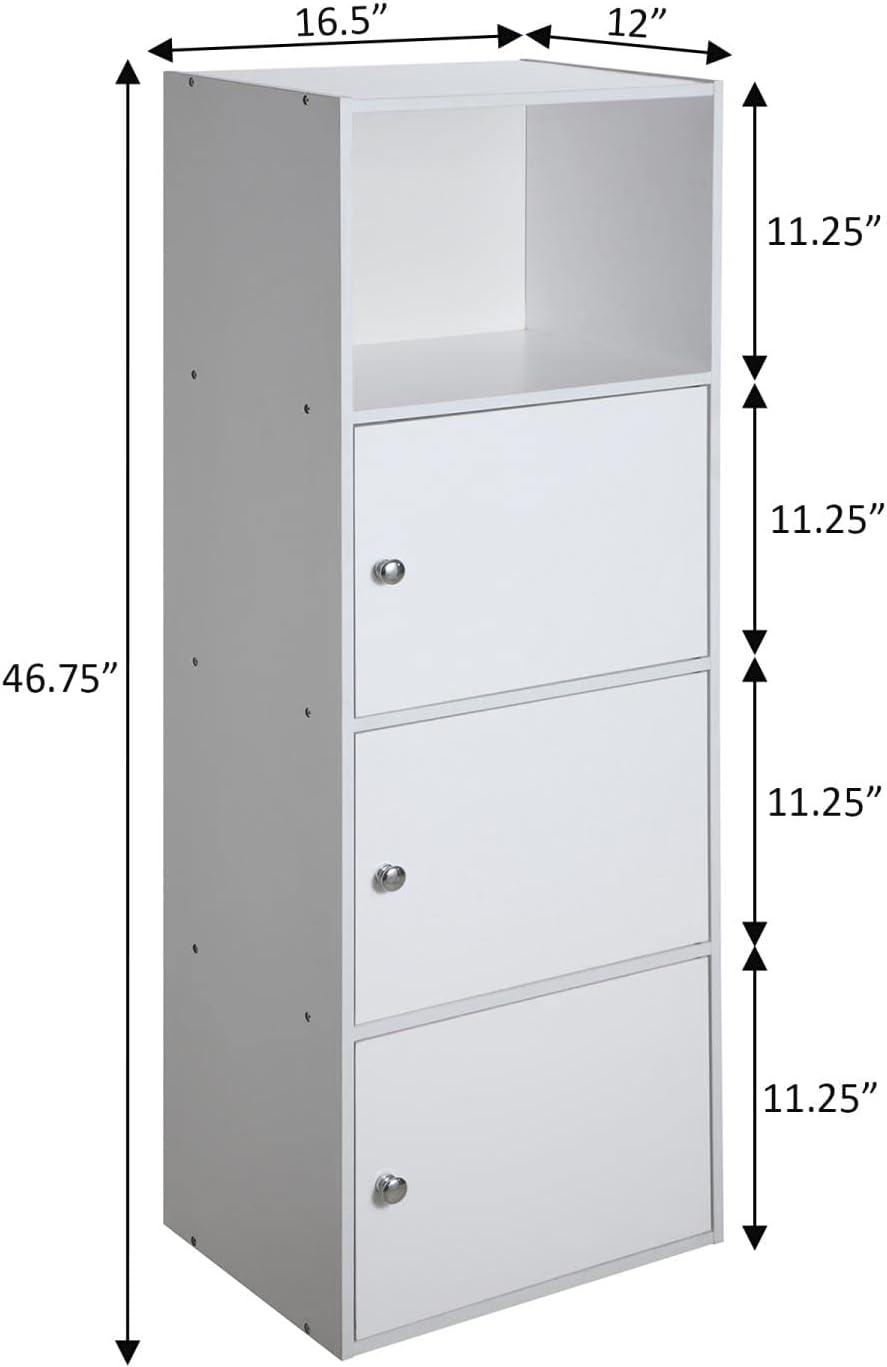 Convenience Concepts Xtra Storage Three-Door Bookcase in White Wood Finish