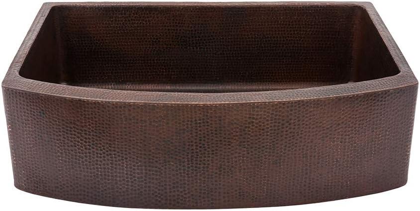 33" Hammered Copper Rounded Apron Front Single Basin Kitchen Sink