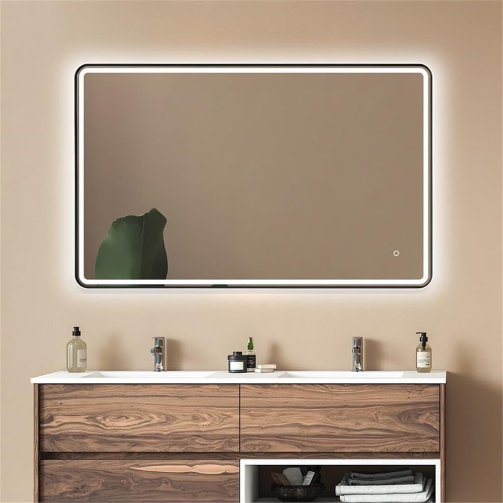 Viaggi Rectangle 48" Framed in Matt Black Modern Bathroom/Vanity LED Lighted Wall Mirror