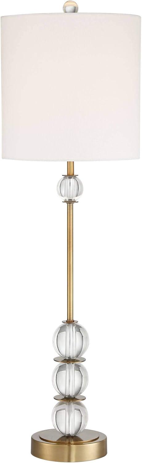 Vienna Full Spectrum Halston Art Deco Buffet Table Lamp 32 1/2" Tall Crystal Ball Brass Metal Off White Fabric Drum Shade for Bedroom Living Room Kids