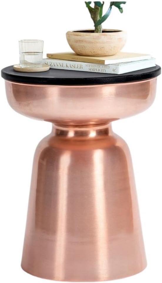 Finch Finch Adler Rothko Accent Side Table, Granite Top, Brushed Brass or Rose Gold Base, Hourglass Shape