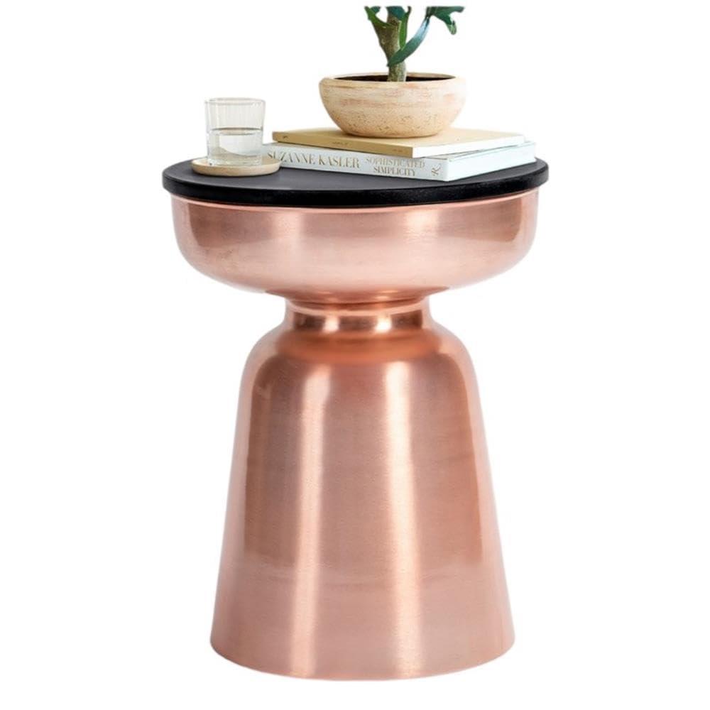 Finch Finch Adler Rothko Accent Side Table, Granite Top, Brushed Brass or Rose Gold Base, Hourglass Shape
