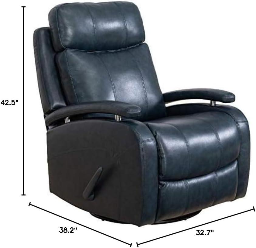 Ryegate Sapphire Blue Leather Swivel Recliner with Wood Accents