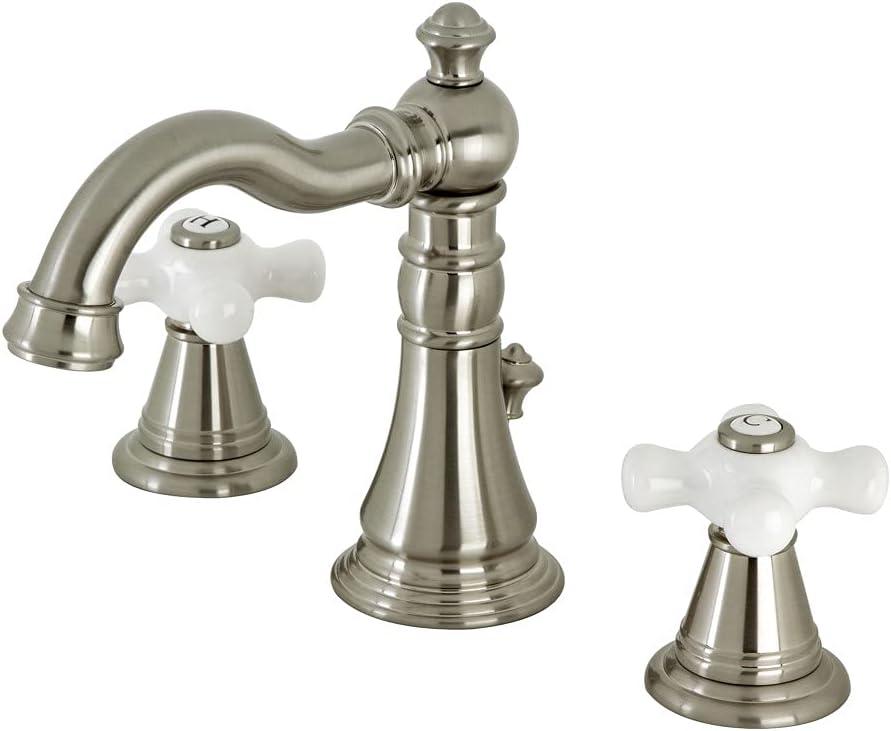 Kingston Brass American Classic Two-Handle 3-Hole Deck Mount Widespread Bathroom Faucet with Pop-Up Drain