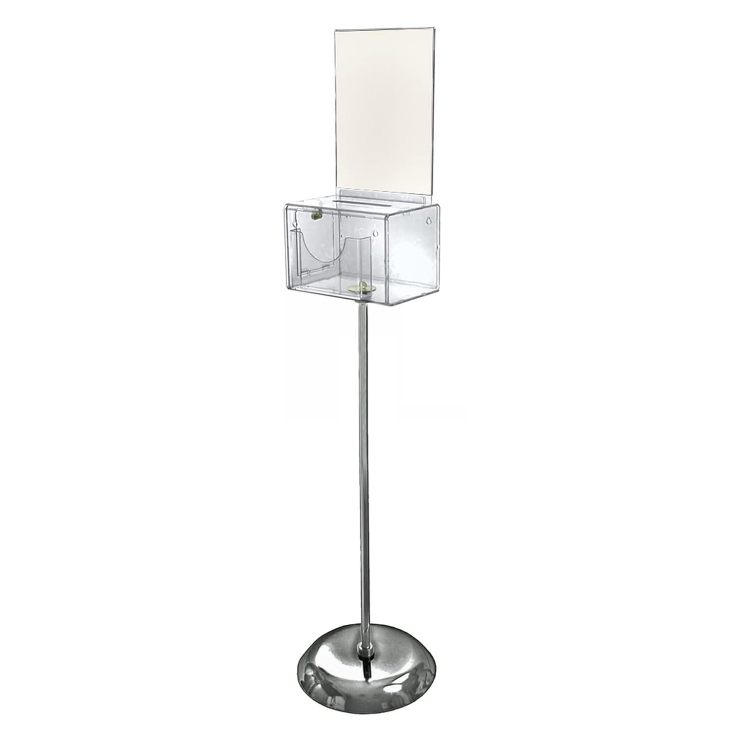 Azar Displays Large Clear Lottery Box with Pocket, Lock and Keys on Pedestal