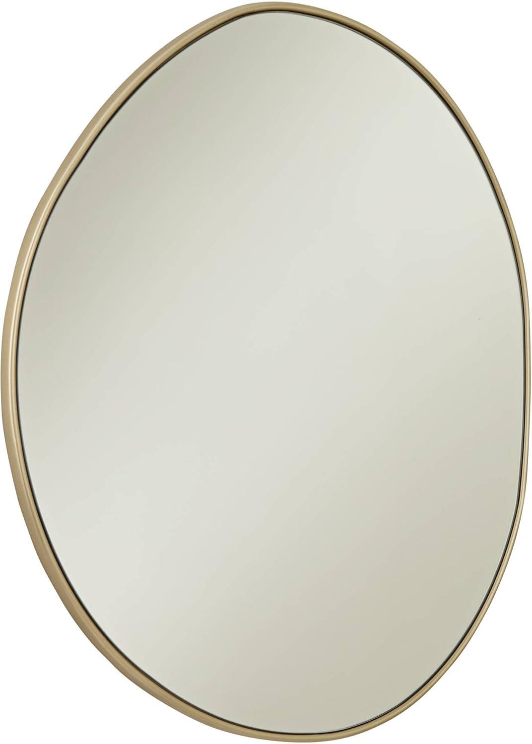 Possini Euro Design Rorschach Uneven Round Vanity Wall Mirror Modern Champagne Frame 30" Wide for Bathroom Bedroom Living Room Office Entryway House