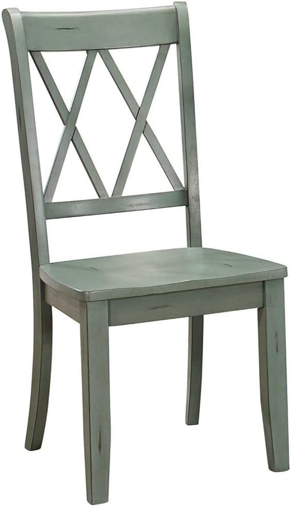 Teal Blue Pine Cross Back Side Chair