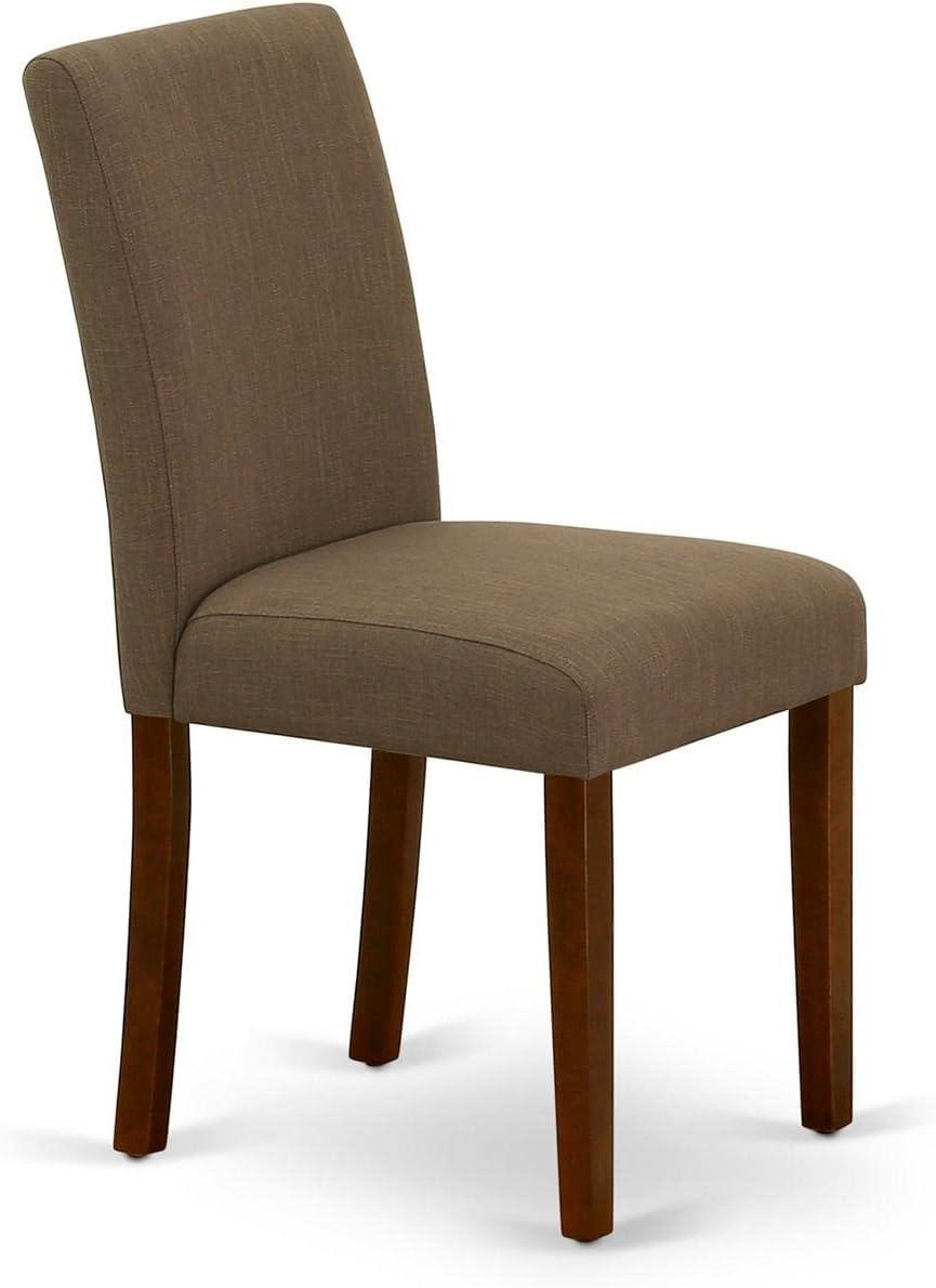 East West Furniture Abbott 35" Linen Dining Chairs in Mahogany/Coffee (Set of 2)