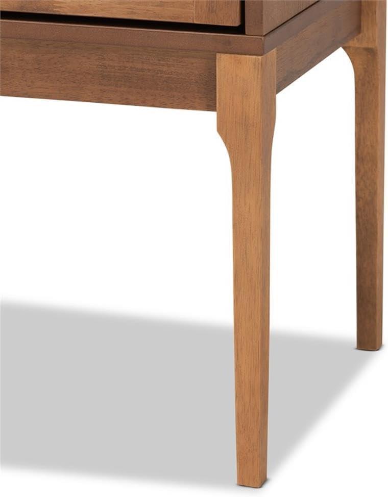 Baxton Studio Ramiel Ash Walnut Finished Wood and Rattan 1-Drawer Nightstand