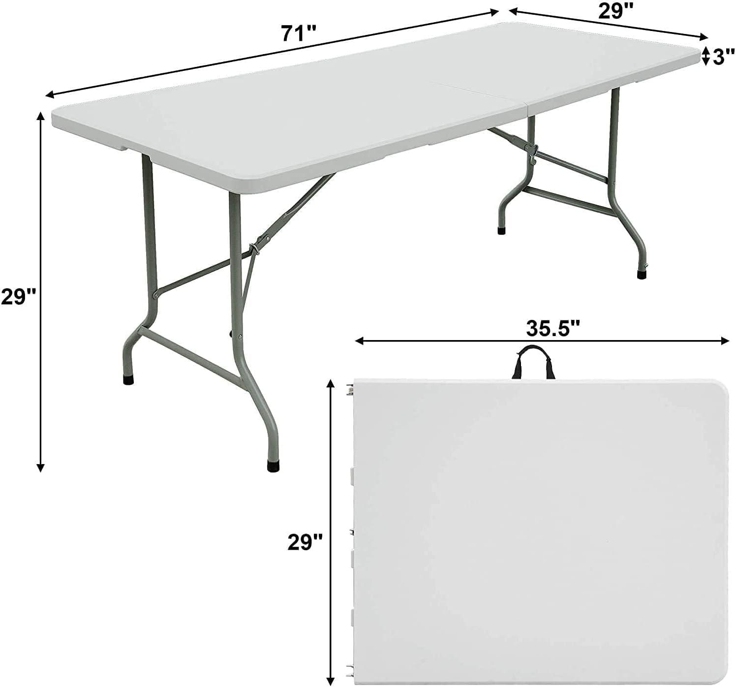 6 Foot Folding Table,Fold-in-Half Plastic Table,Indoor Outdoor Picnic Party Dining Camp Tables,White