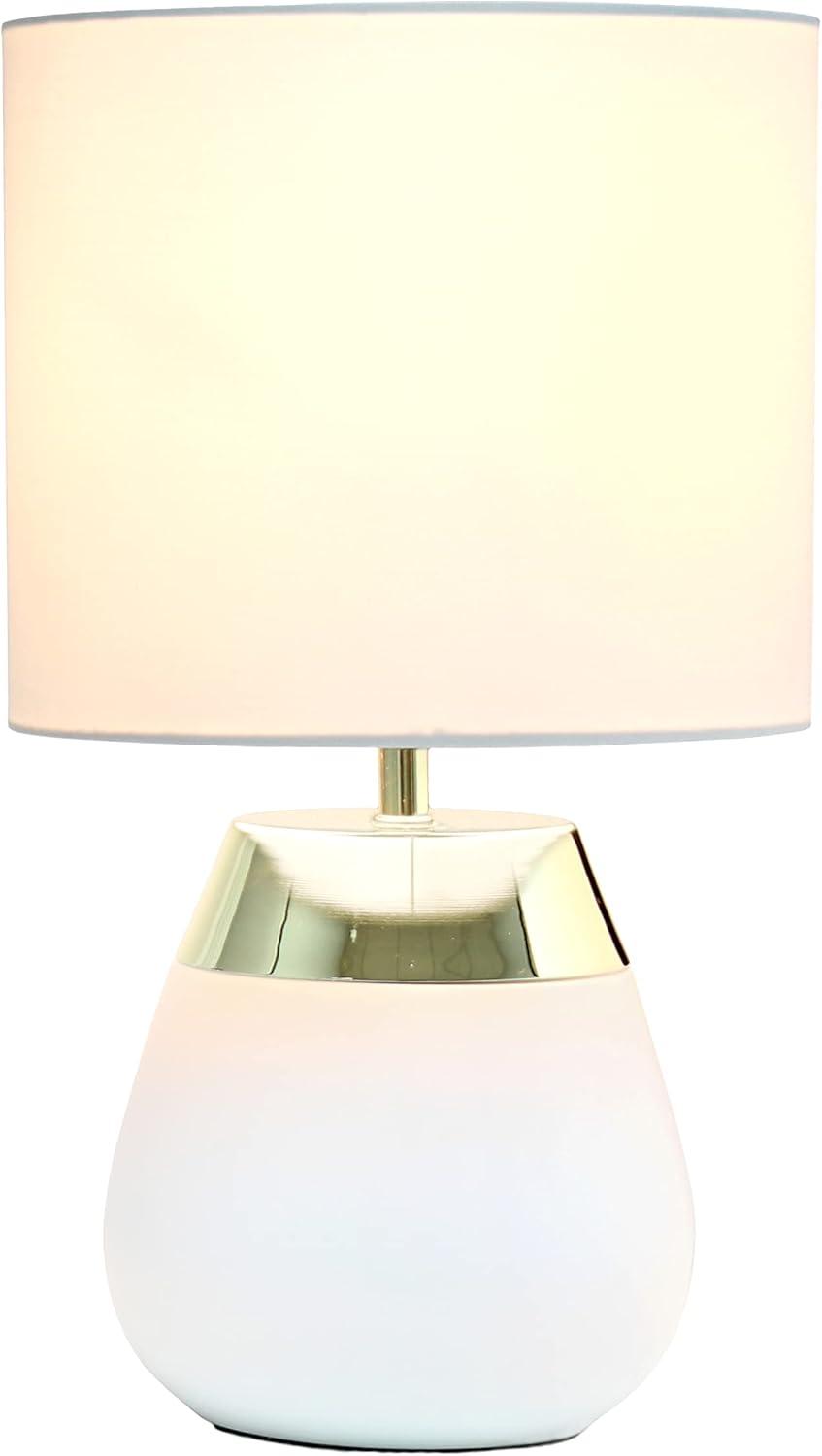 14" Tall Modern Contemporary Two-Tone Metallic Bedside 4 Settings Touch Table Desk Lamp White - Simple Designs: ETL Listed, Cotton Shade